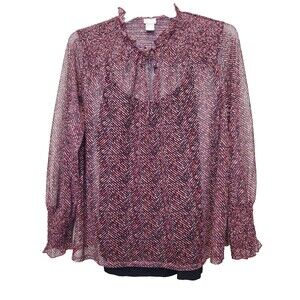 Chico's Herringbone Sheer Mesh Top w/Camisole Ruffle Tie-Neck Size 3 (XL)